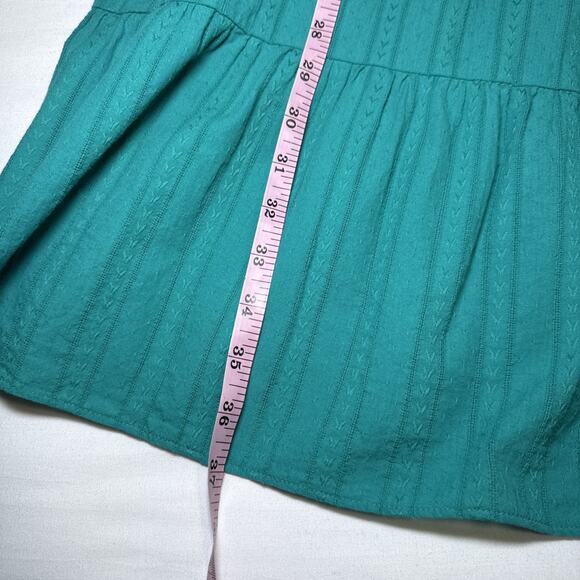 Ann Taylor LOFT Geometric Tiered Ruffle Short Sleeve Teal Embroidered XL Dress - Picture 10 of 12